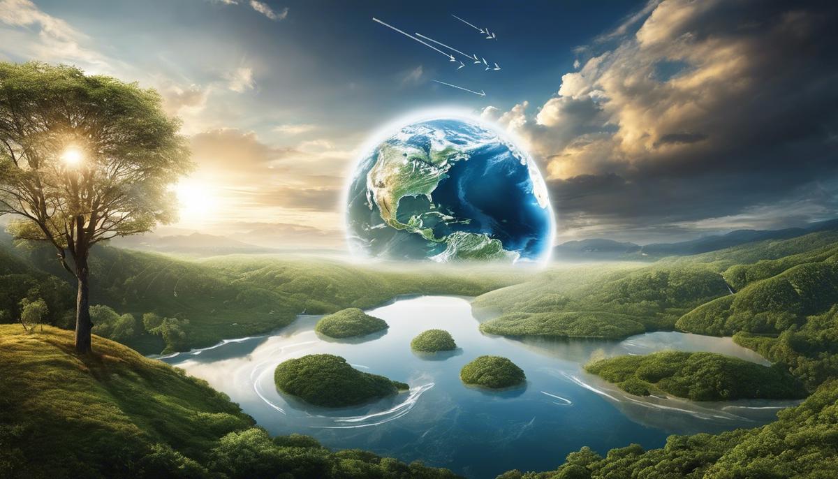 Image describing the concept of geoengineering, showing the Earth with arrows indicating manipulation of environmental processes.